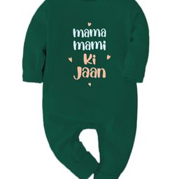 Zeezeezoo 100% Cotton Full Sleeves Mama Mami Ki Jaan Text Printed Romper - Forest Green-image-77