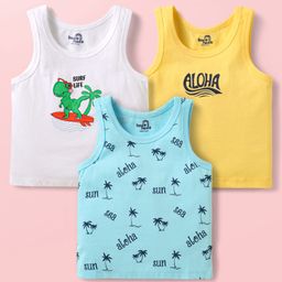 Doodle Poodle 100% Cotton Single Jersey Knit Vests With Tropical Theme Print Pack Of 3 - Light Blue Yellow & White-image-54