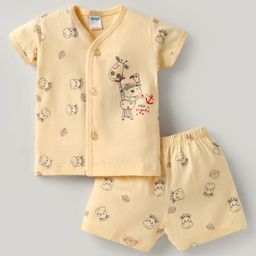 Tango Single Jersey Knit Front Open Half Sleeves Innerwear Sets With Animal Print - Yellow-picture-28
