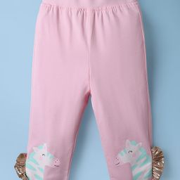 Little Kangaroos Cotton Knit Full Length Leggings with Unicorn Print & Applique - Pink-image-84