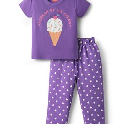 Babyhug Cotton Knit Half Sleeves Night Suit with Ice Cream Print - Purple-image-78