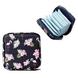 House of Quirk Sanitary Napkin Storage Bag Cosmetic Bag Menstrual Pad Bag With Zipper Storing Sanitary Pads For Women - Dark Blue Flamingo-image-71