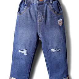 Little Kangaroos Denim Woven Full Length Distressed Jeans With Bear Patch - Navy Blue-picture-20