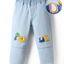 Mark & Mia Cotton Lycra Full Length Denim Jeans With Animal Embroidery - Light Blue-picture-2