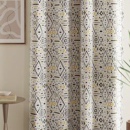 Huesland White & Black Geometric Cotton Room Darkening Window Curtain-20