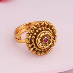Kushal's Fashion Jewellery Gold-Plated Ruby Stone Studded Antique Finger Ring-10