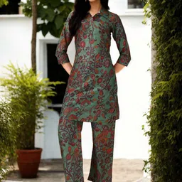 Anouk Printed Shirt Collar Pure Cotton Tunic And Palazzos-image-1