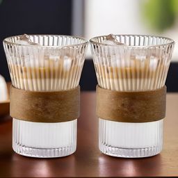 UMAI Transparent & Brown Textured Glass Transparent Cups Set of Cups and Mugs-53