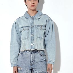 ONLY Spread Collar Washed Crop Denim Jacket-picture-38