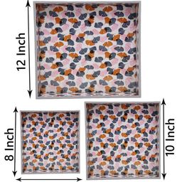 FABINALIV Set of 3 Floral Square Wooden Serving Trays - Multicolor image 3