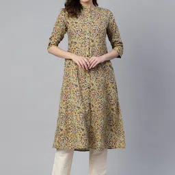 KALINI Floral Printed Mandarin Collar Cotton A-Line Kurta-picture-29