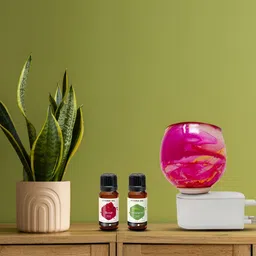 PEEPALCOMM 3Pc Pink & White Marble-Printed Electric Aroma Oil Diffuser With Scented Oils image 5