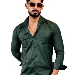 VORTEX Men Original Fit Solid Spread Collar Cotton Casual Shirt-picture-22