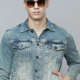 Flying Machine Men Solid Denim Jacket-5