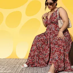 Berrylush Curve Women Floral Print Shoulder Straps Maxi Dress-25