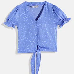M&H Juniors Girls Printed Puff Sleeve Shirt Style Top-image-1