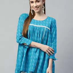 RAJGRANTH Turquoise Blue Printed Tunic-image-14
