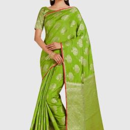 Mimosa Olive Green Woven Sarees With Blouse-image-97