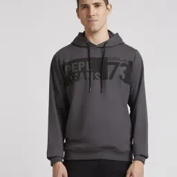 Pepe Jeans Grey Cotton Regular Fit Printed Hooded Sweatshirt-image-65