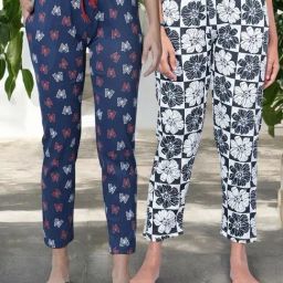 Kryptic Off White & Navy Cotton Relaxed Fit Printed Lounge Pants - Pack of 2-image-98