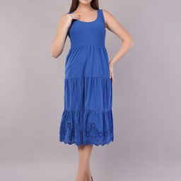Moda Rapido Schiffli Tiered Fit & Flare Midi Dress-image-95