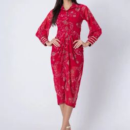 Moomaya Pink Polyester Regular Fit Floral Casual Dress-picture-44