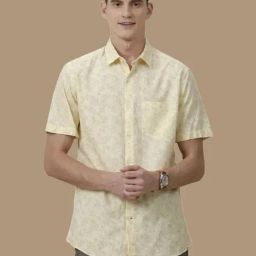 Cavallo By Linen Club Yellow Linen Contemporary Fit Printed Shirt-image-129