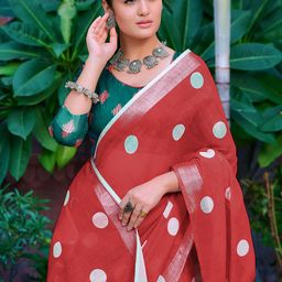 HERE&NOW Polka Dot Printed Zari Kota Saree-11