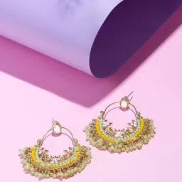 Zaveri Pearls Multicolor Meenakari Cluster Beads Ethnic Chand Bali Earrings-ZPFK15651 image 2