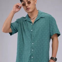 Vastrado Green Relaxed Fit Texture Shirt-image-15