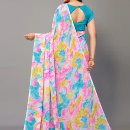 Satrani Multicolored Printed Saree With Unstitched Blouse image 2