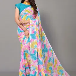 Satrani Multicolored Printed Saree With Unstitched Blouse image 1