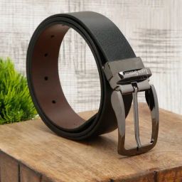 Louis Stitch Black Leather Reversible Belt for Men-image-35