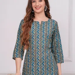 Twirl Tales Floral Printed Pure Cotton Kurti-image-16