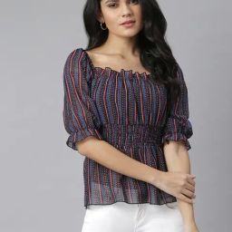KASSUALLY Black & Blue Striped Peplum Top-12