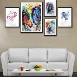 999store Multicolor Colorful Horses Multi Frame Painting-6