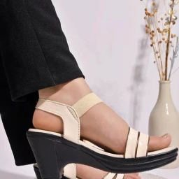 Shoetopia Kids Beige Sling Back Wedges-image-9
