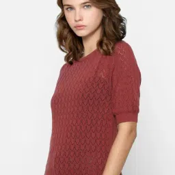 Only Maroon Self Design Sweater-picture-5