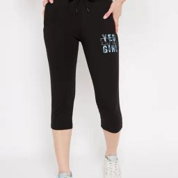 MADAME M Secret Black Cotton Printed Mid Rise Capris-image-64