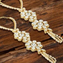 Oomph Jewellery Kundan & Pearls Gold Hand Harness Bracelet - Set of 2-24