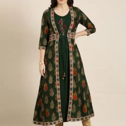 showoffff SHOWOFF Green Cotton Regular Fit Kurta With Jacket-picture-47