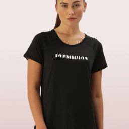 Enamor Black Printed Crew T-Shirt-image-58