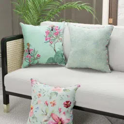 Bianca Suzane Mint Green & Pink Microfibre Cushion Cover - Set of 3-1