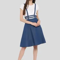 StyleStone Blue & White Pinafore A Line Dress-image-95