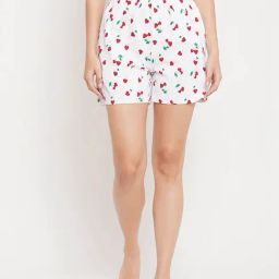 Clovia White Printed Shorts-image-8