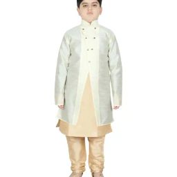 SG Yuvraj Kids White & Beige Textured Pattern Full Sleeves Kurta Set-picture-39