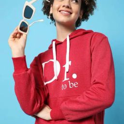 Campus Sutra Red Cotton Graphic Print Sweatshirt-image-5