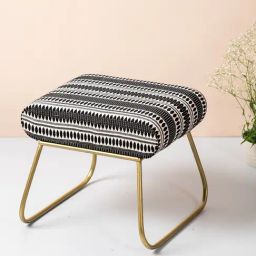 Nestroots Printed Off White Cotton Canvas Puffy Pouffes Ottoman-image-93