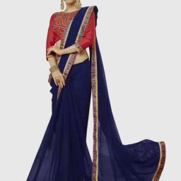 Satrani Navy Saree With Unstitched Blouse-image-33