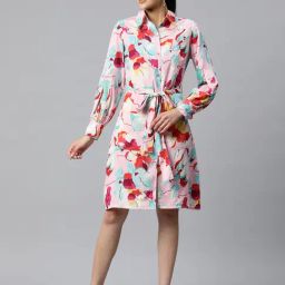 Melon by PlusS Pink & Peach Floral Print Shirt Dress-picture-15